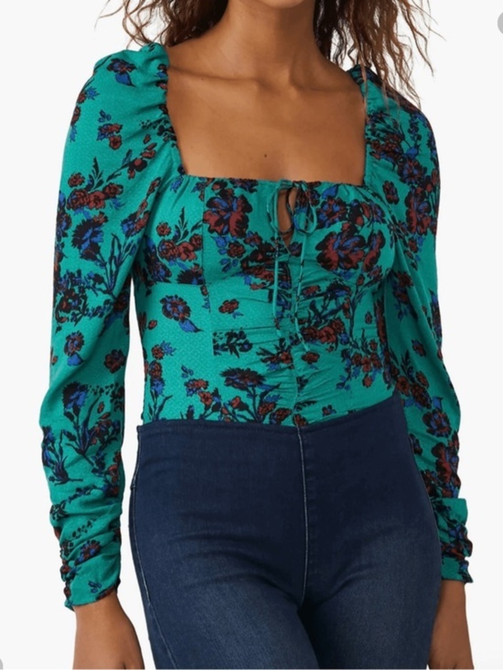 NWT Hilary Printed Top Blouse Green Combo Small Extra Small Floral OB1569574